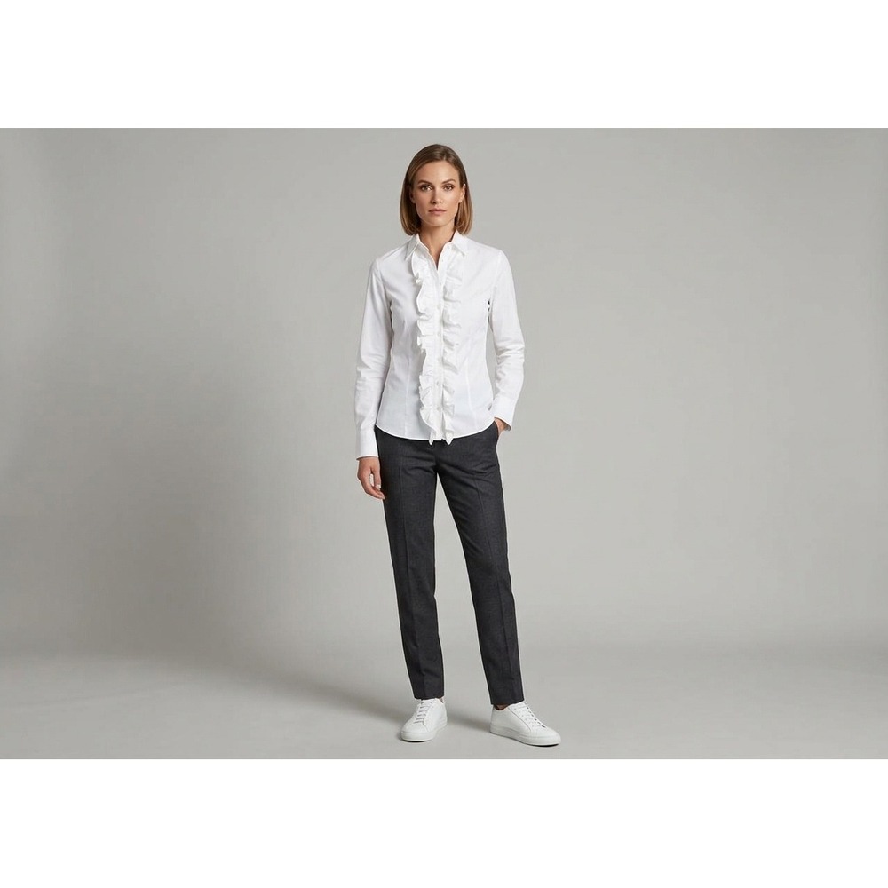 Hadleigh's Ruffle Front Blouse Women Medium White Good Long Sleeve Button Up